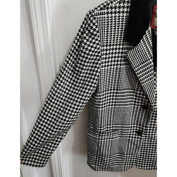 Vtg 80s Ventura Women’s Blazer Jacket Wool Blend Suede Collar Houndstooth Size M - Picture 6 of 9